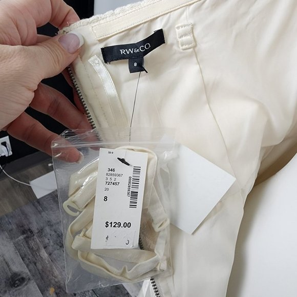 𝅺RW&CO White Lace Cotton Strapless Fit & Flare Mini Dress Size 8 - Picture 13 of 16